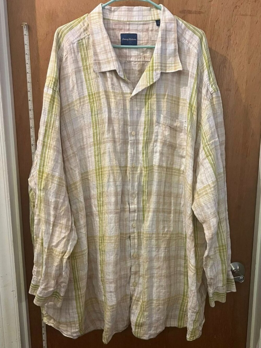 🐻Size 5XB - Tommy Bahama - Men's Pale Yellow and White Plaid Linen Button-Down